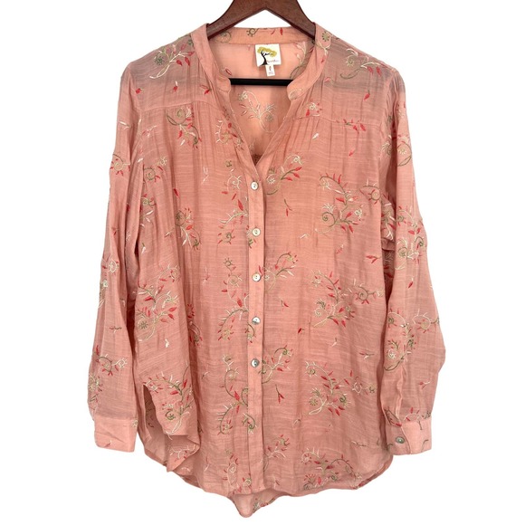 Anthropologie Tops - Anthropologie Fig & Flower Womens Size Large Long Sleeve Pink Blouse Shirt Top